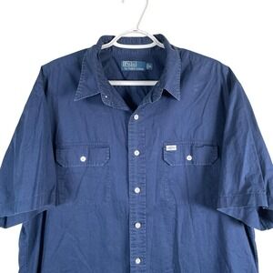 Polo Ralph Lauren Mens Nautical Button Up Shirt XL Navy Blue Cotton Short Sleeve